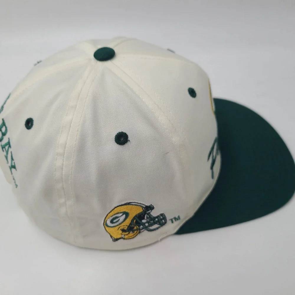 Vintage Green Bay Packers Hat Snapback Logo 7 White Green NFL Football Script
